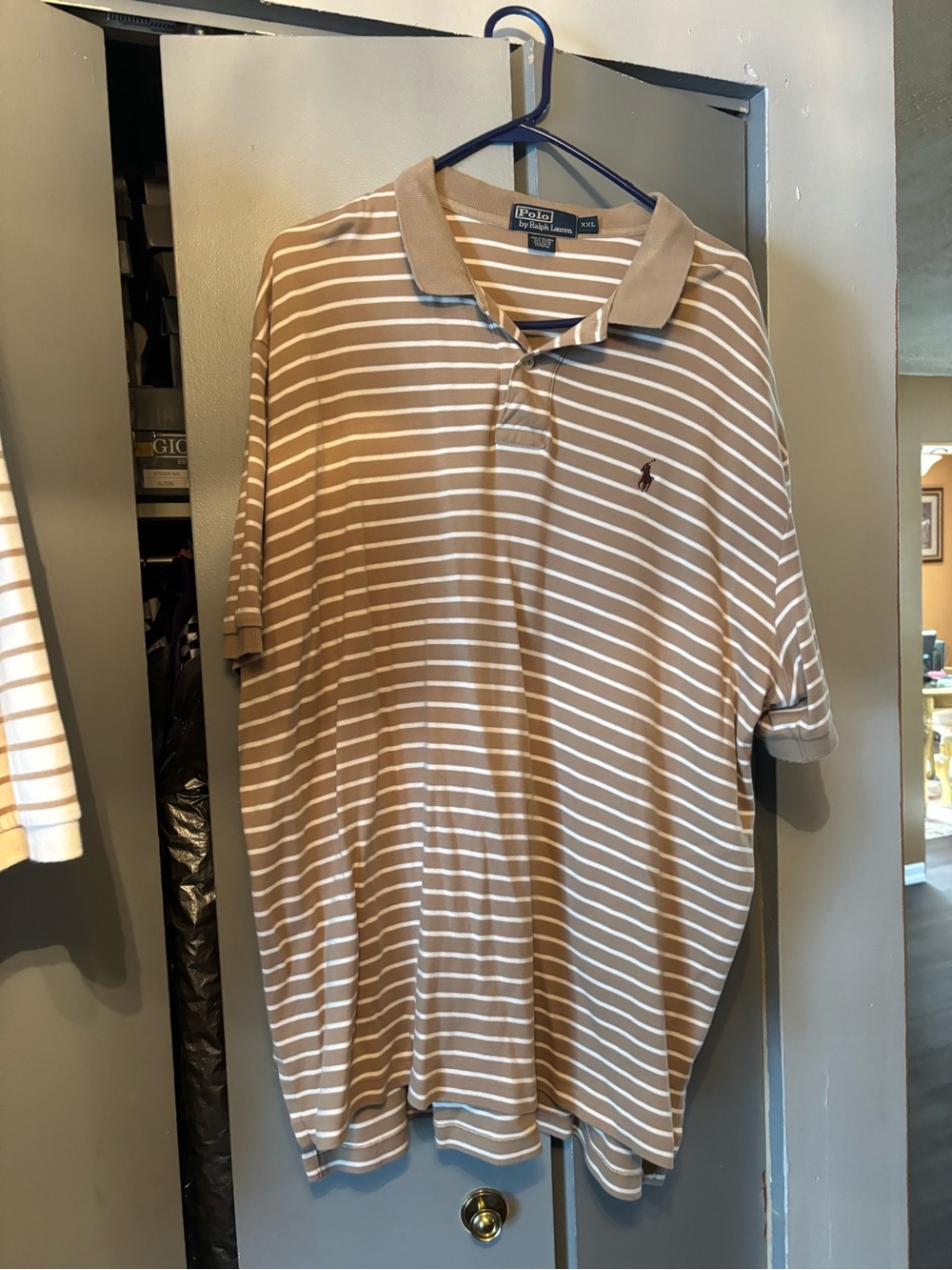 Polo by Ralph Lauren Men's Beige and White Striped Polo